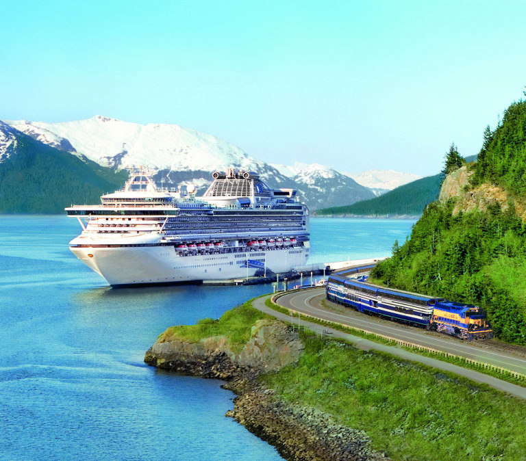 Princess cruise ship headed to port as an explorer train passes by!