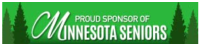 A proud sponsor of Minnesota Seniors rectangular logo with evergreen trees and a green background


